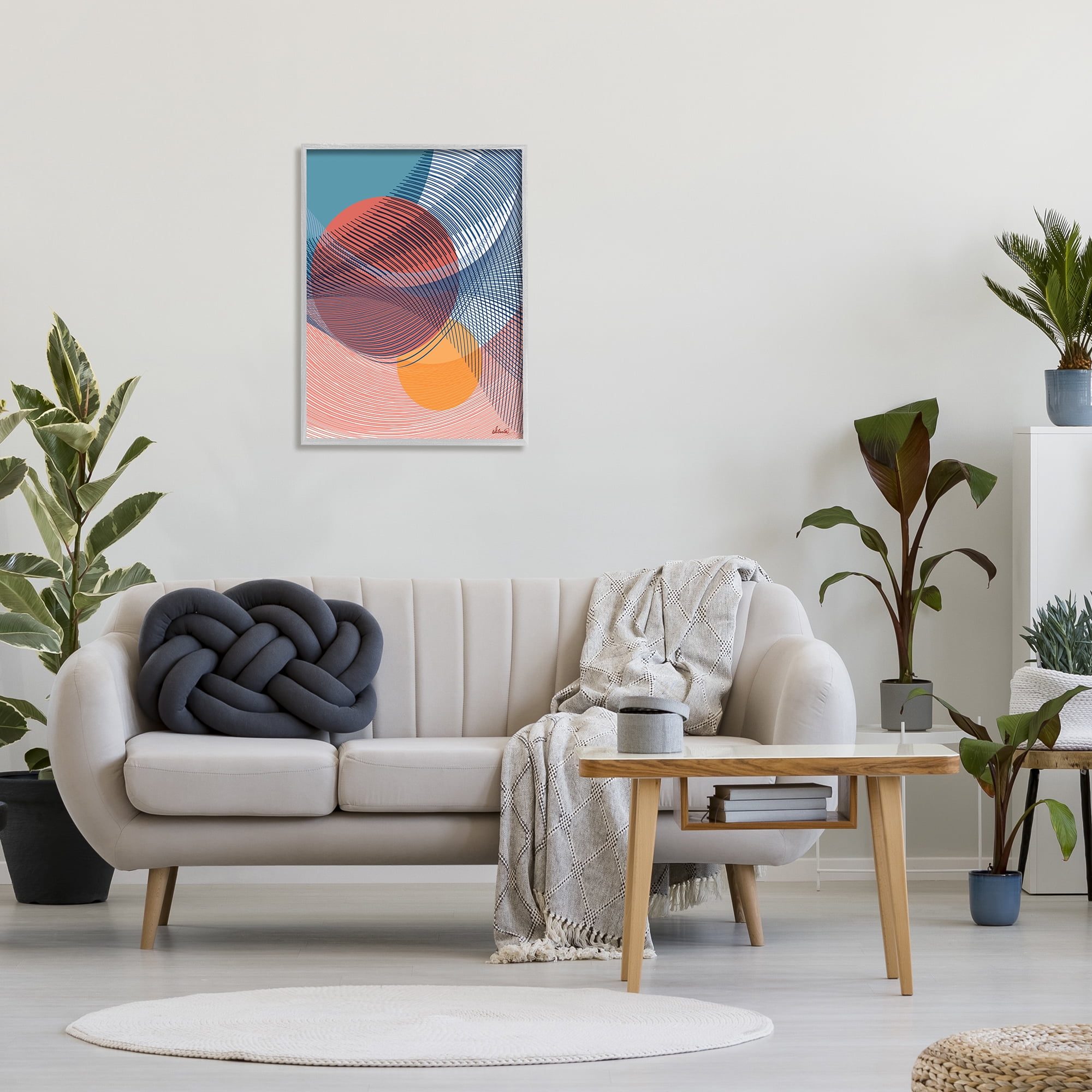 Stupell Industries Patterned Circular Shapes Abstract Painting Gray Framed Art Print Wall Art, 24 x 30