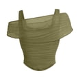 thumbnail image 5 of Daznico Women's Off Shoulder Mesh Layered Ruched Top with Double Straps Casual Summer Slim Fit Tops,S, 5 of 5
