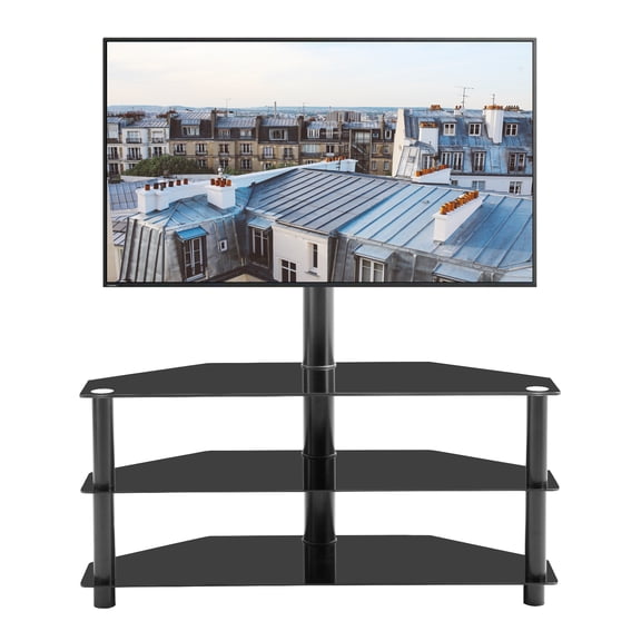 35.4 Inch Black Multi-Function TV Stand with Height Adjustable Bracket and 3-Tier Shelves