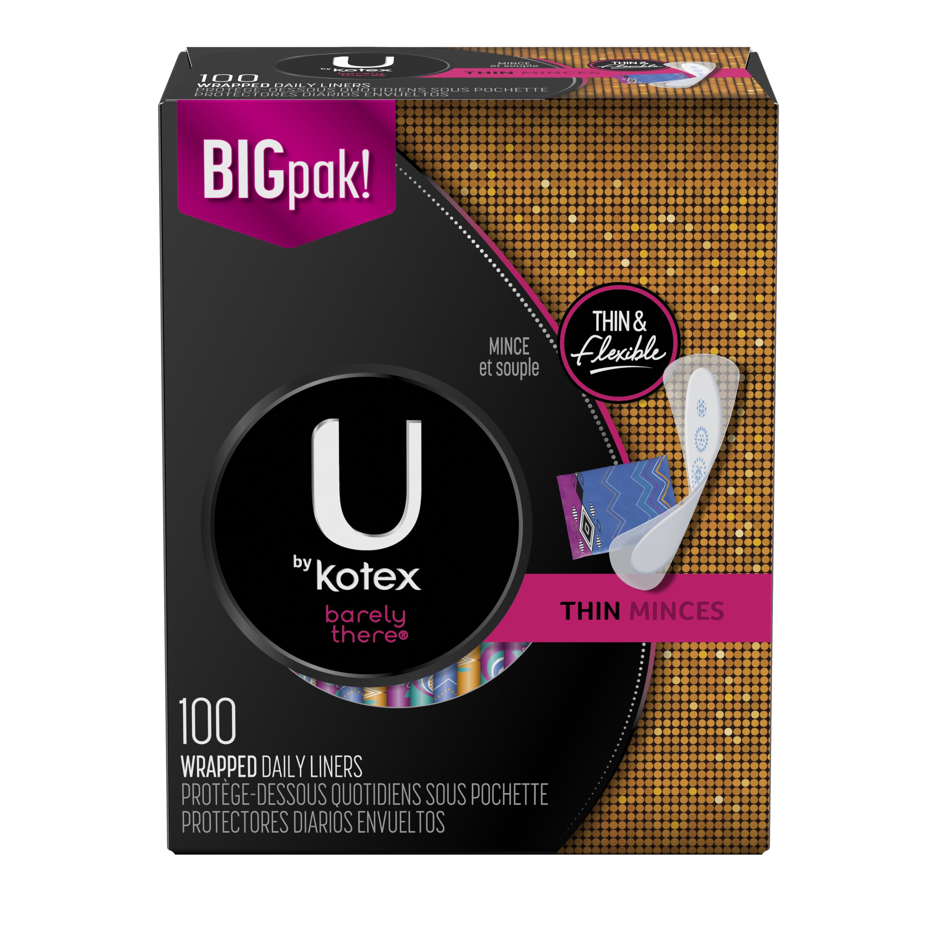U by Kotex Barely There Panty Liners, Light Absorbency, Unscented, 100