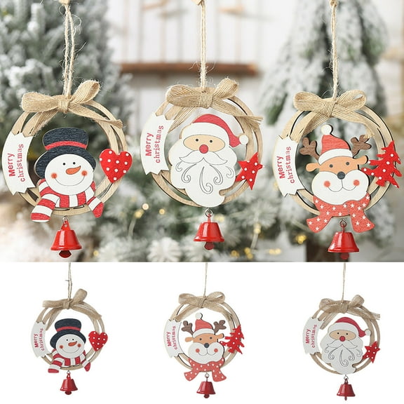Christmas Bells Decorations for Christmas Tree Wooden Ornaments Finished Tree Hanging Holiday Decor