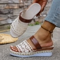 thumbnail image 4 of Rokment Womens Crochet Platform Wedges Dress Sandals 2026 Boho Beach Summer White Espadrilles Chunky Heeled Bridal Slip on Slides Brown Size 8.5, 4 of 7