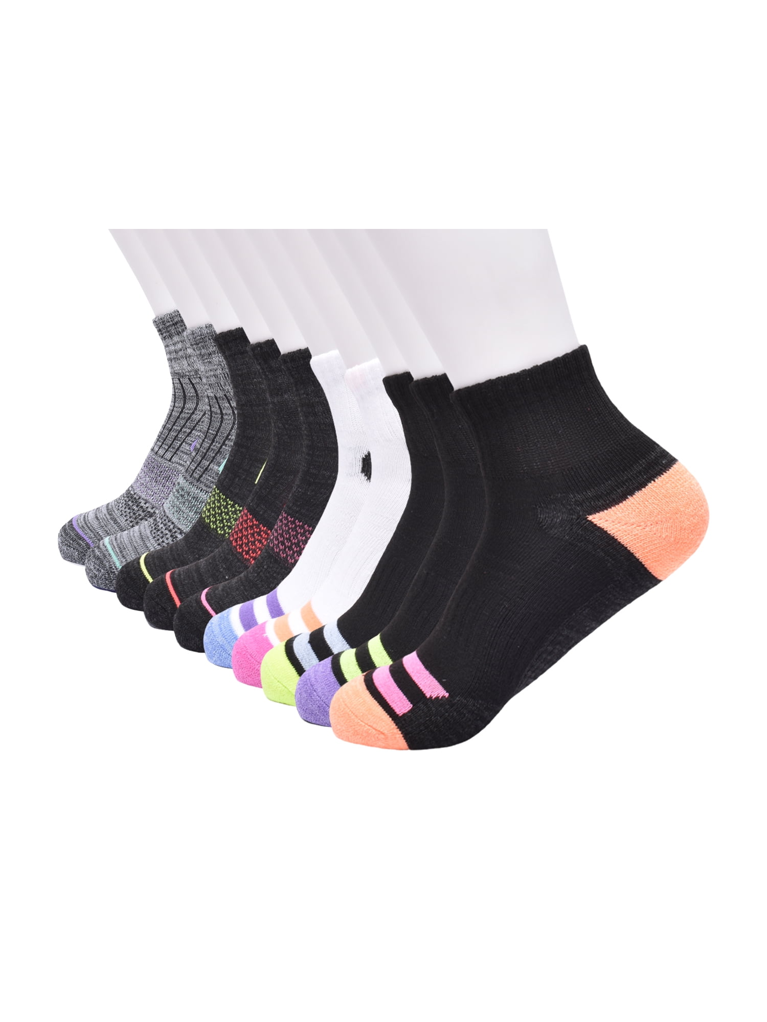 Athletic Works Girls Ankle Socks, 10 Pack, Sizes S-L