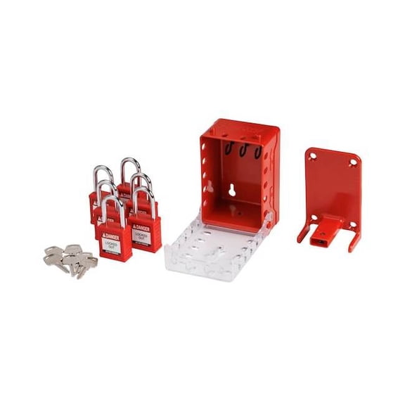 Brady Lockout Kit,2.743" D,3.95" W,Plastic,Red 153674
