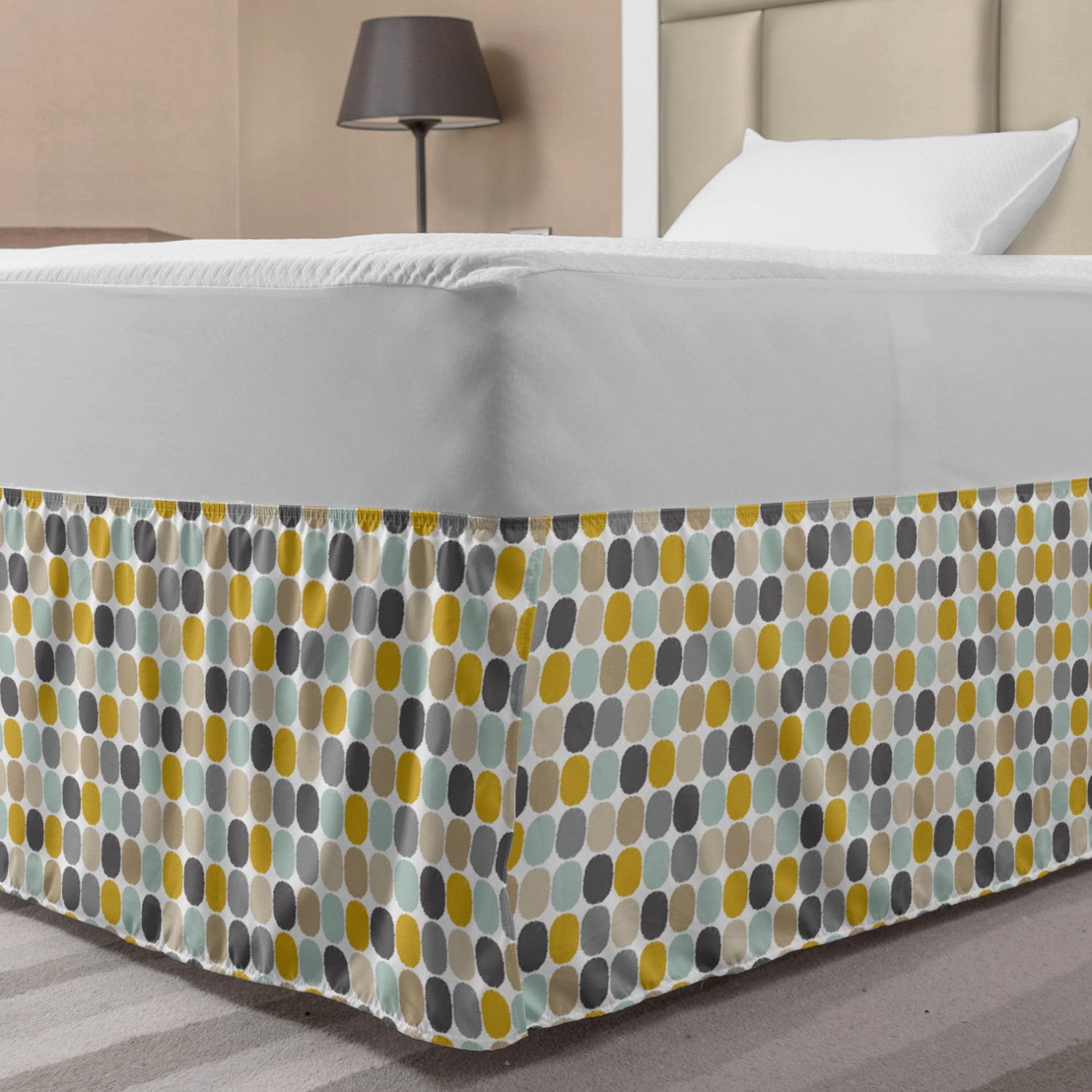 Muted Colors Bed Skirt, Continuous Symmetric Pattern with Grunge