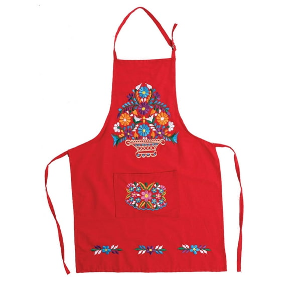 Mexican Artisanal Embroidered Apron 50% Cotton, %50 Polyester Red 603195