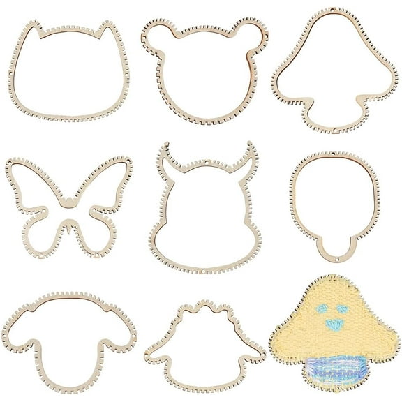 1 Box 8Pcs Plant & Animal Pattern Weaving Loom Kit Wooden Mini DIY Weaving Loom Sheep/Butterfly/Mushroom Knitting Crochet Tool for Hanging Decor Woven Tapestry Knitted Crafts Making