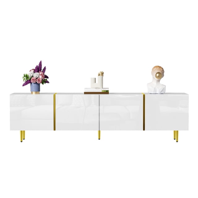 White High-Gloss TV Stand - 67" Modern Minimalist Storage Cabinet