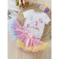 thumbnail image 3 of Bagilaanoe 3Pcs Newborn Baby Girls Birthday Outfits Letters Print Short Sleeve Romper Tops + Mesh Tutu Skirt + Headband 3M 6M 12M 18M 24M Infant Casual Skirt Set, 3 of 9