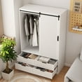 thumbnail image 4 of Tall Bedroom Armoire Wardrobe Closet Clothing Storage Cabinet With Hanging Rod Barn Door Drawers Open Shelves,White, 4 of 9