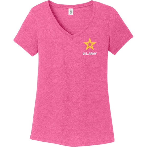 US Army Star Logo White Chest Print Womens Tri Blend V-neck T-Shirt, XL Fuchsia