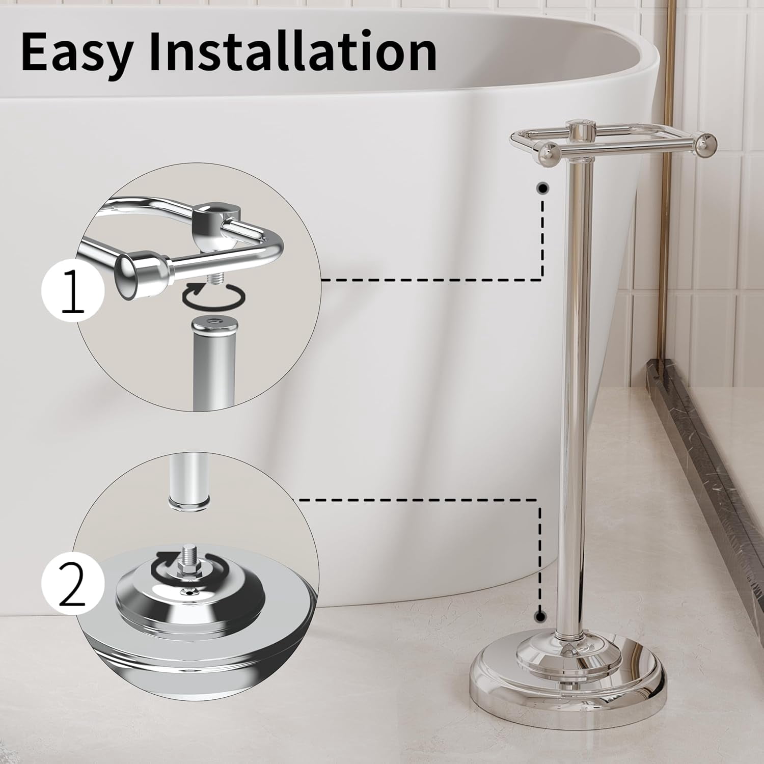 Toilet Paper Holder Stand, Free Standing Bathroom Tissue Roll Holder with Pivoting Post and Weighted Base, Stainless Steel Chrome Finish