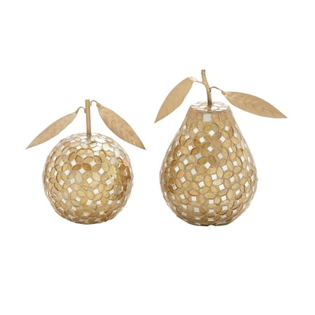 - Decmode Contemporary 8 and 6 Inch Gold Mosaic Glass Apple and Pear Decors - Set of 2