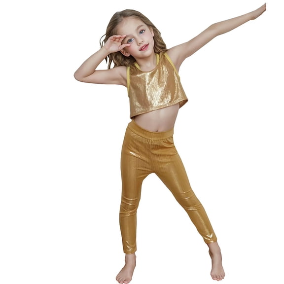 WAYUTE Girls Glitter Metallic Stripe Leggings Performance Dance Pants Stretchy Straight Leg Trousers Stage for Kids and Toddler