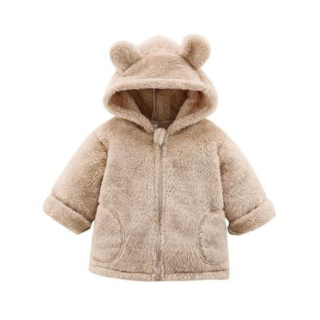 

B91xZ Baby Clothes For Girls Kids Coat Winter Jacket Girls Boys Hooded Soild Cartoon Ears Toddler Outwear Windproof Warm Girls Bubble Coats for Girls Khaki 9-12 Months