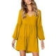 thumbnail image 2 of Vestido cuello en V manga larga recto color puro en capas vestido casual de una pieza para mujer amarillo L, 2 of 7