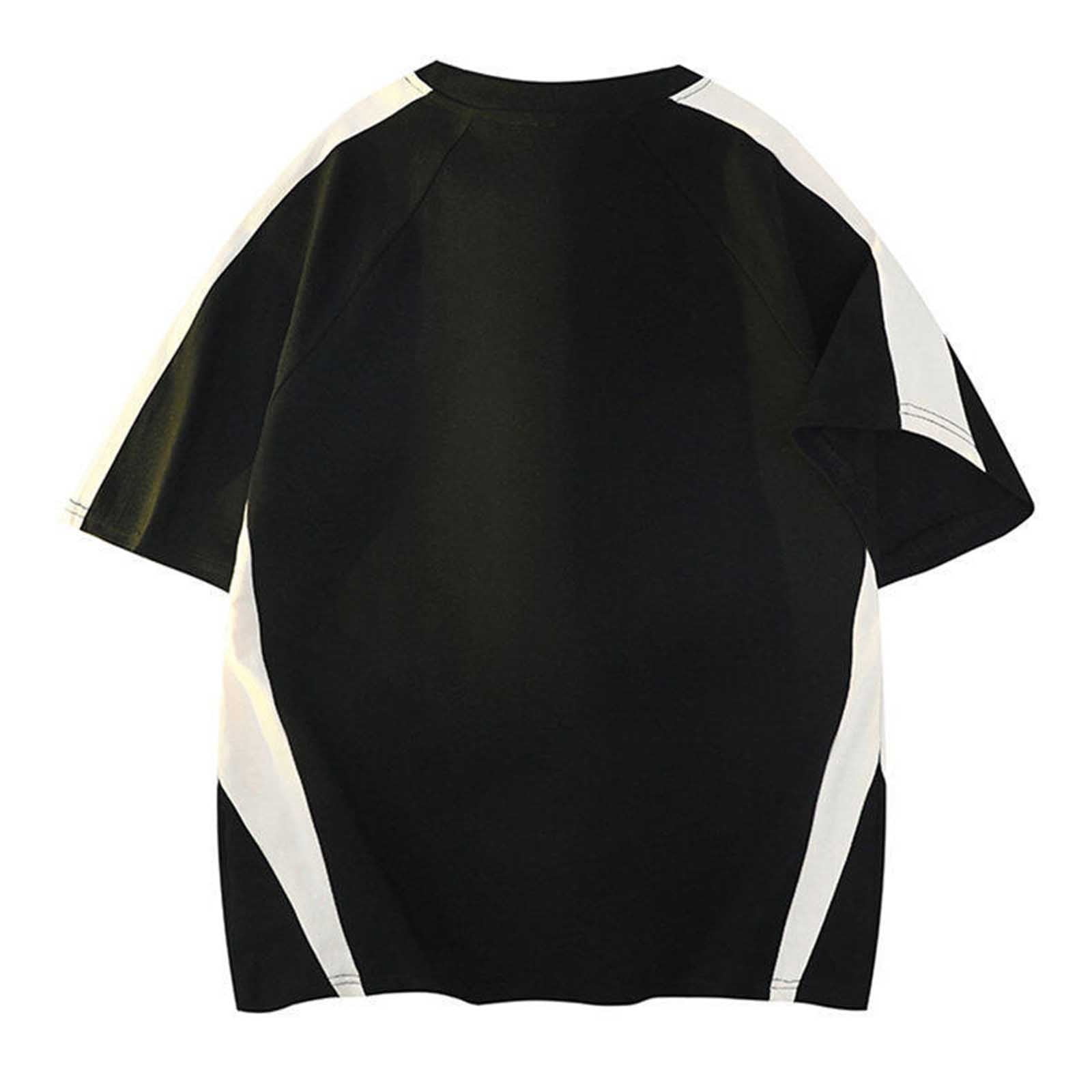 VSSSJ Mens Baseball Tee Shirt Raglan Short Sleeve Summer Color Block Tops Loose Fashion Round Neck Casual Athletic T-Shirts Black XL