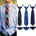 thumbnail image 7 of 3pcs Boys Pre-Tied Neckties & Pocket Square Set Adjustable Neck Strap Tie for Kids School, 7 of 7