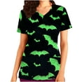 thumbnail image 2 of Shldybc Halloween Women's Printed Scrub Tops Working Uniform Short Sleeve V Neck Pumpkin Spiders Ghost Holiday Print Tunic Scrubs Workwear Blouse Scrubs Tops with Pockets-Green, 2 of 5