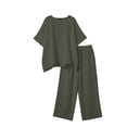 thumbnail image 3 of Cotton Linen Outfits 2 Piece Sets for Women Loose Casual Short Sleeve Top Wide Leg Pants Travel Beach Clothes (S, Army Green), 3 of 8