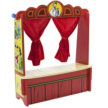 Wooden Tabletop Puppet Theater with Curtains, Blackboard, and Clock by ...