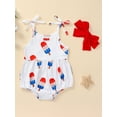 thumbnail image 2 of FEORJGP 4th of July Outfits for Kids Baby Girls 0-24M Toddler One-piece Jumpsuits Ice Cream Print Cami Rompers Tie-Up Spaghetti Strap Bodysuits with Headband Infant Fashion Casual Comfy Summer Clothes, 2 of 8