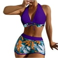 thumbnail image 3 of pstuiky Womens Bikini, Women High Waisted Bikini Set with Chest Pad No Underwire Deep V Neck Print Patchwork Swimsuit Two Piece for Summer Beach Pool Purple M, 3 of 8