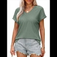 thumbnail image 2 of Camisetas Básicas de Verano de Corta con Cuello en V para Mujer, Elegantes, Informales, Holgadas, con Ojales, Conjuntos Bonitos y Fluidos Verde L, 2 of 7