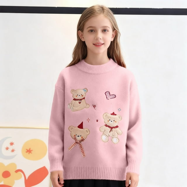 Cowsor Chandail Tricoté pour Bébé Fille Garçon Mignon Col Rond Manches Longues Blouse Chandail Surdimensionné Chandail en Molleton Chaud Hauts pour Enfants