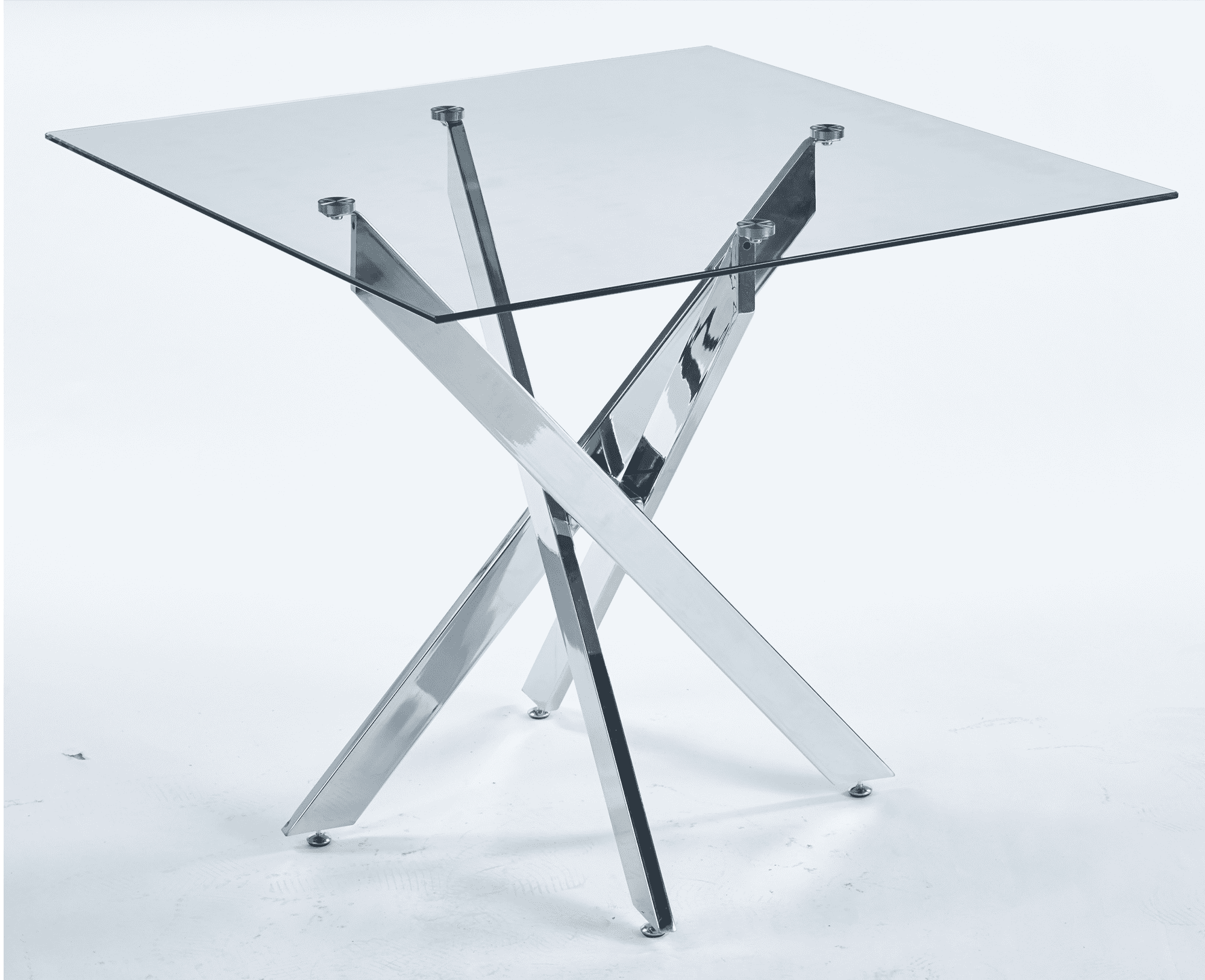 MAYEERTY Modern Square Dining Table Cross Legs Tempered Glass Top Space-Saving Living Room