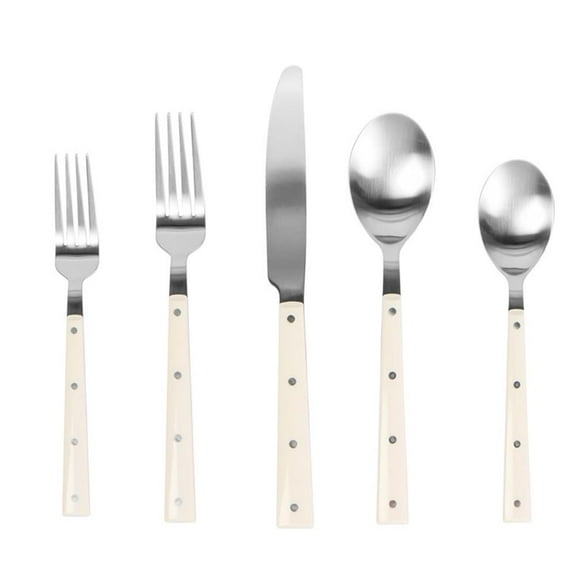 Pemberly Row Cream and Stainless Steel Flatware - Set of 5 Pieces
