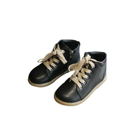 

Ritualay Girls Boys Retro Leather Boot Comfort Side Zip Ankle Boots Dress School Lace Up Black 1Y