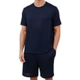 thumbnail image 2 of Qylux Men's Pajama Set Short Sleeve Crewneck Top & Shorts, Soft Lightweight Breathable Summer Knit Loungewear 2-Piece Set,M,Dark Blue, 2 of 10