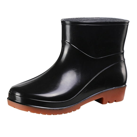 Rinsvye Short Rain Boots for Wide Rain Shoes for Women Womens Ankle Rainboot Slip Leather Hunting Boots on Garden Boot Ladies Rubber Boots Men Rubber Outside Work with Rain Shoe Cover for Women Comf