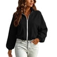 thumbnail image 6 of Women's Cropped Zip Sweatshirt, Long Sleeve Lapel Collar Drawstring Hem Jackets, Loose Fits Fashion Daily Coat Tops, 6 of 9