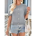 thumbnail image 3 of Womens Summer Short Sleeve Cardigan Cable Knit Cropped Button Down Crewneck Sweater Tops Light Gray S, 3 of 6