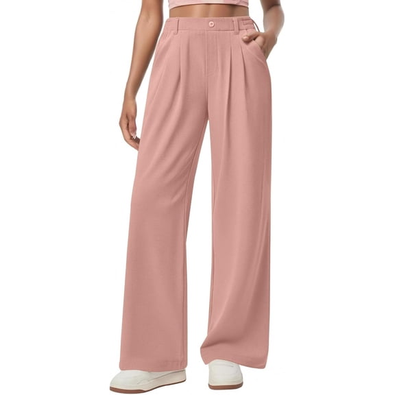 Women's Waisted Pull-On Stretchy Wide Leg Pants Business Casual Work Dress Trousers with Pockets