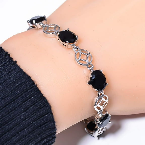 Black Onyx 925 Sterling Silver Tennis Bracelet 7.99" B_9733_733_20, New Year Sale, Valentin's Day Gift