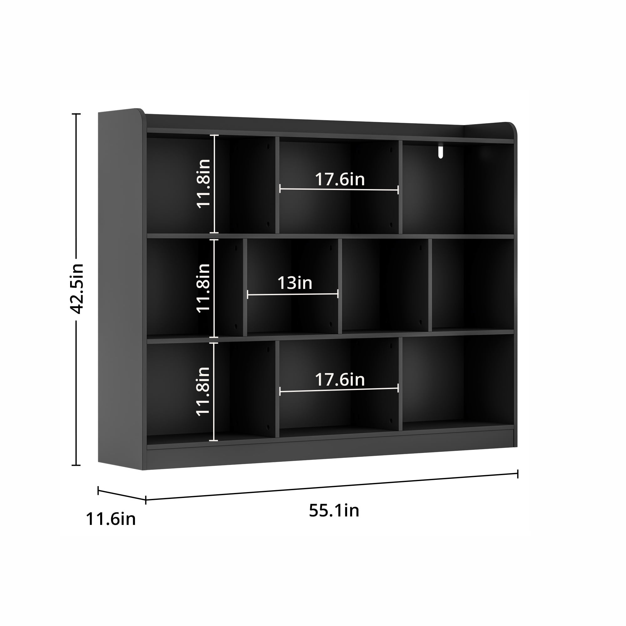 DIYART Black Wood Bookcase with 3 Tier Open Shelves, 10-Cube Storage Shelf, 55.1" W x 42.5" H