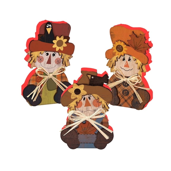 WWG Wood Scarecrow Fall Decor, Multicolor Wooden Shelf Sitter, 5.66 x 3.62 x 0.59 in, for Mantel Table Centerpiece, Thanksgiving Home Decoration, Includes 3 Pieces