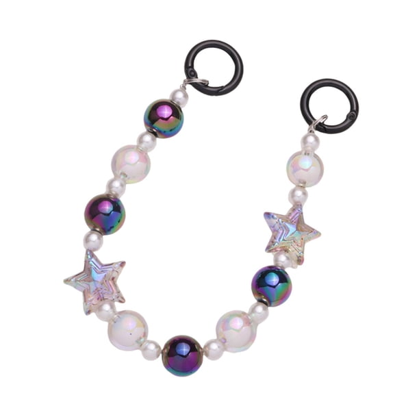 Cadena para teléfono con cuentas, bonitos accesorios, cordón para teléfono, cadena para bolso, cadena para bolso con cuentas Negro