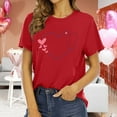 thumbnail image 1 of Chandails de la Saint-Valentin pour Femmes Col Rond Manches Courtes Mode T-Shirt à Imprimé Cœur Ample Léger Confortable Doux Chandail à Enfiler Ensembles Rouge TTG, 1 of 4