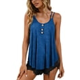 thumbnail image 2 of Neewe Women's Basic Tank Tops Cami Tank Summer Sleeveless Tops Round Neck Camisole Pleated Shaping Top-Blue 2XL, 2 of 6