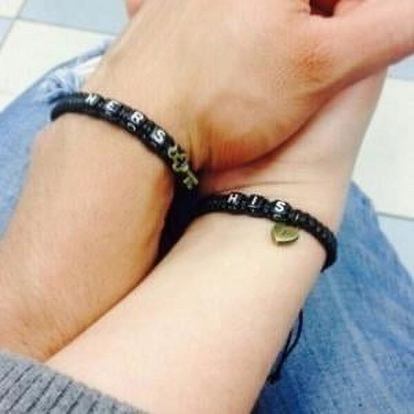 Fancyleo 1Pairs Couples Bracelets Upgrade Handmade Braided HIS and Hers Couple Bracelet for Him and Her with Key and Lock Charms Bracelets Set Couples Gifts (Black & Black) - image 2 of 2
