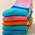 thumbnail image 5 of 5 Pair Rainbow Stripes Cotton Socks for 3-12T Kids Soft and Breathable Middle Tube Socks for Casual School Wear, 5 of 7