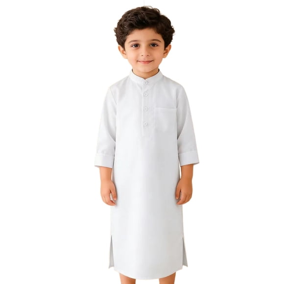 Kaftan Robe for Boys Traditional Long Sleeve Kaftan Robe Middle Abaya Casual Jumpsuit for Children