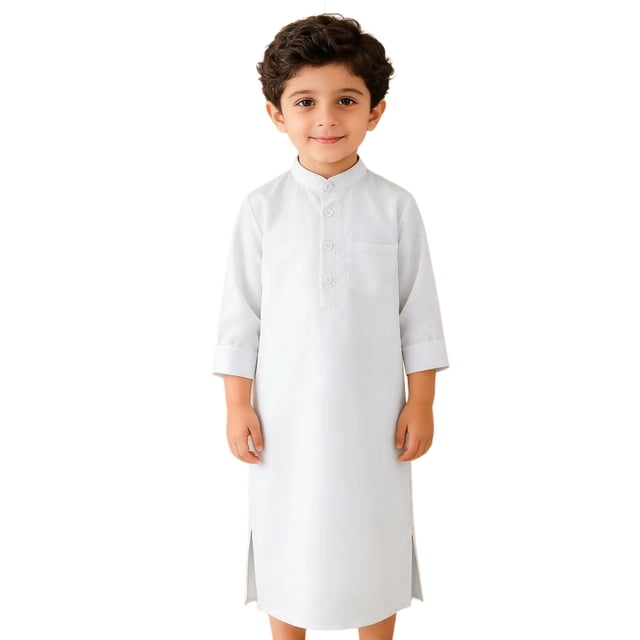 Kaftan Robe for Boys Traditional Long Sleeve Kaftan Robe Middle Abaya Casual Jumpsuit for Children