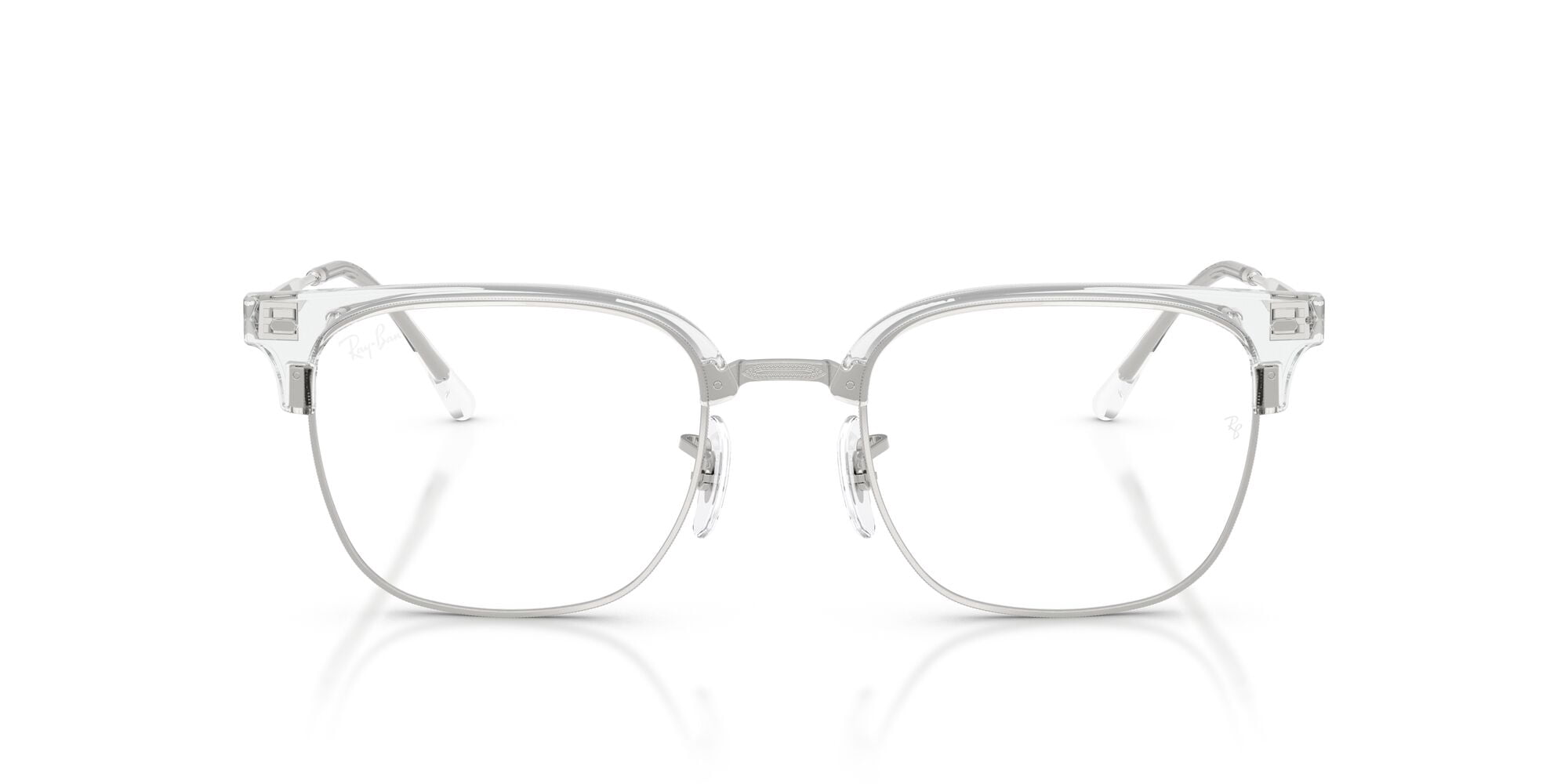 Ray-Ban Unisex Size 51 New Clubmaster Prescription Eyeglasses, Transparent on Silver/Demo Lens