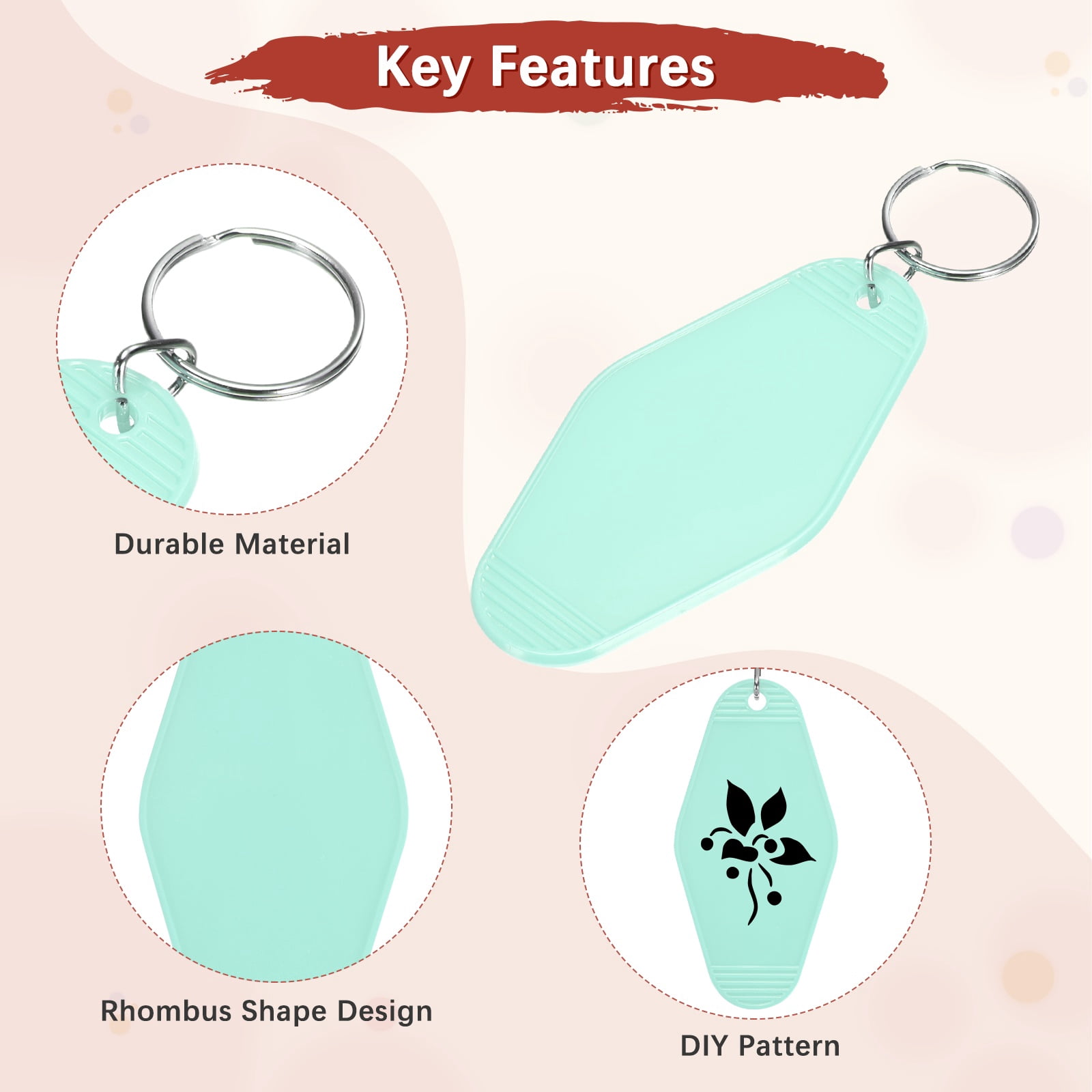 Blank Hotel Keychain Tags [30PCS] - Plastic Rhombus Blank Motel Keychain for Luggage Labels [Light Blue] Vintage Key Tags