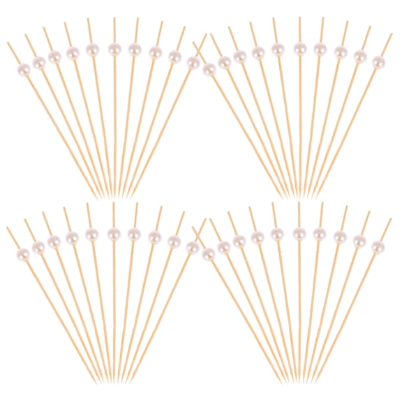 HOMEMAXS Fancy Toothpicks for Appetizers with Pearl Toppers Bamboo Disposable Decorative Cake Picks White